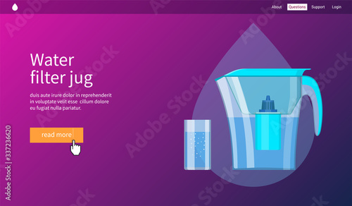 Water filtration concept. Water filter jug. Realistic vector illustration