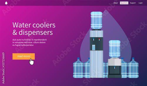 Water filtration concept. Water coolers and dispensers. Realistic vector illustration