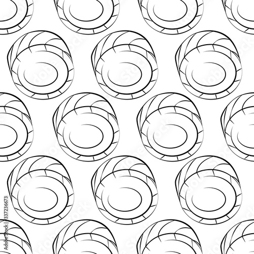 Vector seamless pattern with rolls, sushi. Beautiful food design elements. Linear texture.