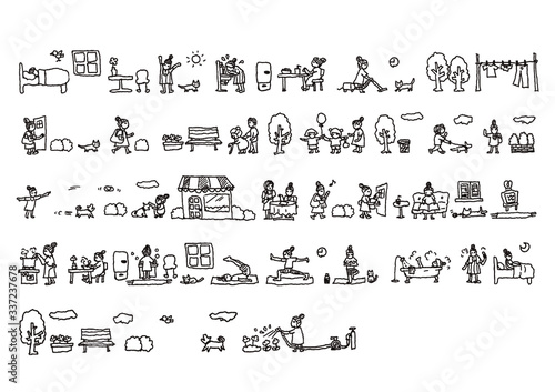 日々の暮らし線画イラスト