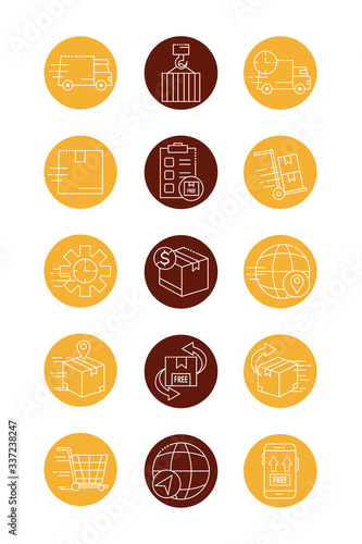 bundle of fast delivery and free delivery block line style icons vector illustration design