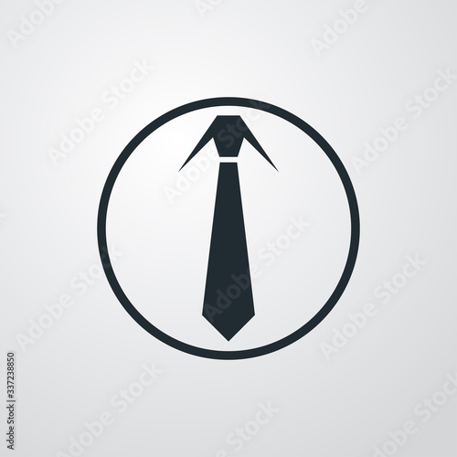 Icono plano lineal corbata en círculo en fondo gris