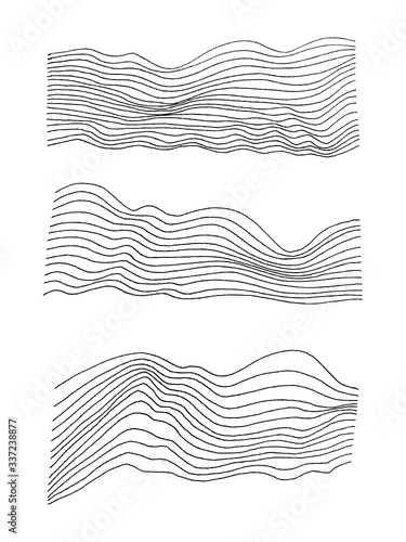 Image of wavy lines, different configuration. Calligraphy. Black and white vector illustration. It can be used in stores, supermarkets, boutiques, on sites, booklets, price tags, in the newsletter.