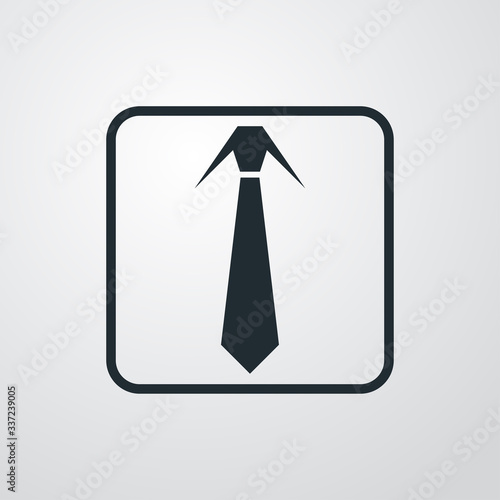 Icono plano lineal corbata en cuadrado en fondo gris