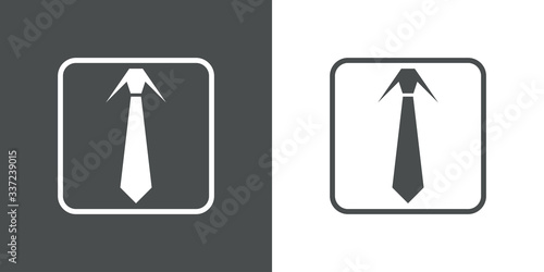 Icono plano lineal corbata en cuadrado en fondo gris y fondo blanco