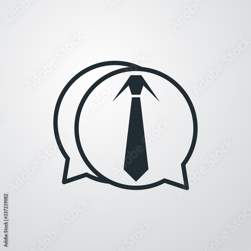 Símbolo chat de oficina. Icono plano lineal corbata en goblo de habla en fondo gris