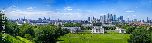 Canary Wharf panoramic view from Greenwich Park, London, United Kingdom