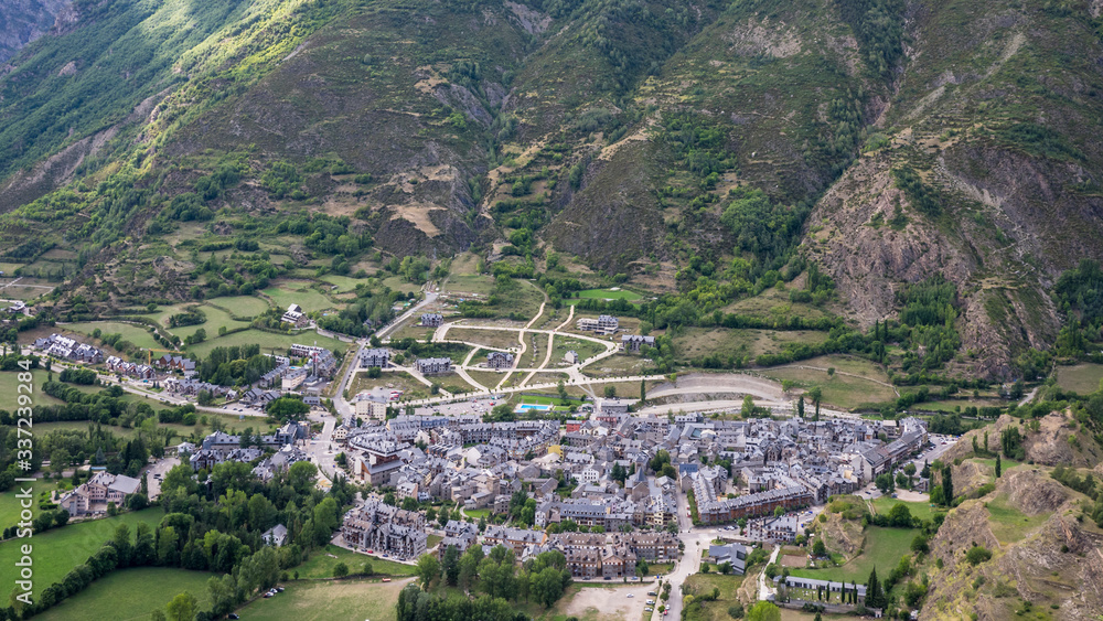View over Benasque in the Spanish Pyrenees, Huesca, Aragon, Spain