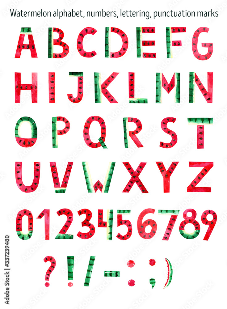 Watermelon alphabet, numbers, lettering, punctuation marks, summer clipart Watermelon alphabet, numbers, lettering, punctuation marks, summer clipart
