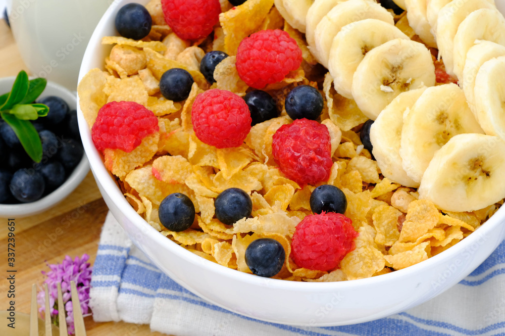 cereal in a white bowl on wooden background. Healthy breakfast concept. cereal in a white bowl on wooden background. Healthy breakfast concept.
