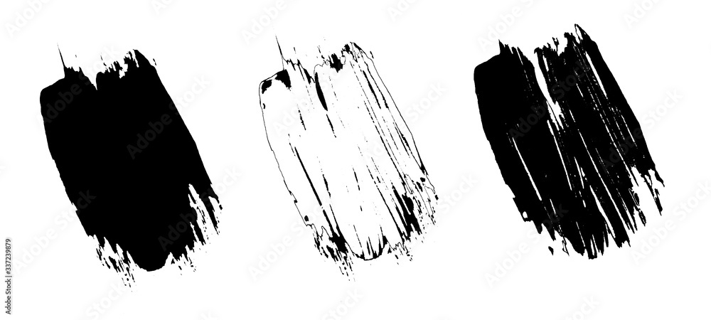 brush paint stroke and ink line watercolor black color. grunge brush texture. design element shape isolated on white background