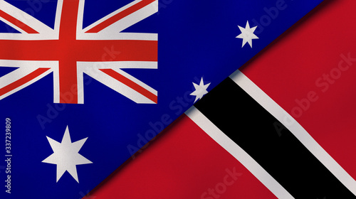 The flags of Australia and Trinidad and Tobago. News, reportage, business background. 3d illustration