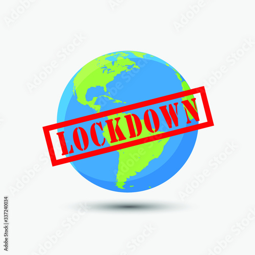 Earth with a lockdown stampel. coronavirus lockdown symbol. Coronavirus pandemic puts countries on lockdown. Lockdown concept for virus outbreak