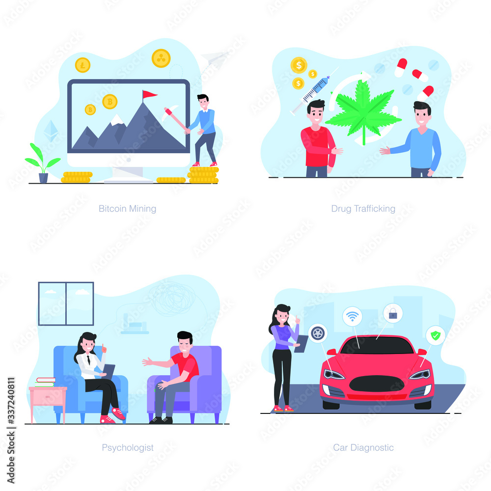 Business People Working Illustrations in Flat Style 