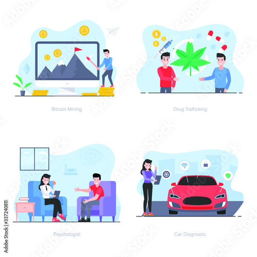 Business People Working Illustrations in Flat Style 