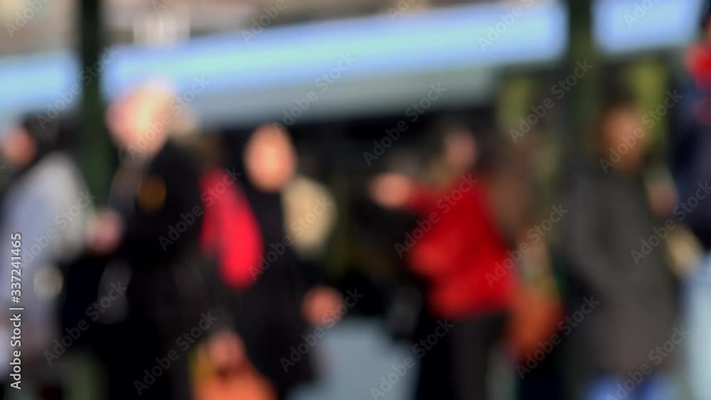 Abstract defocused view of people in city of Manchester by trams England UK 4K Abstract defocused view of people in city of Manchester by trams England UK 4K