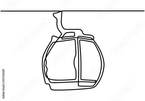 Vector cable car. Transportation to the mountain. One line drawing style illustration.