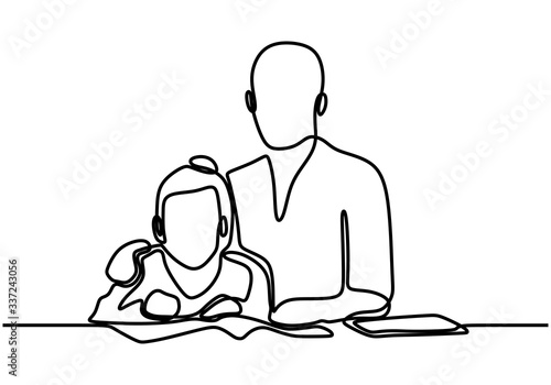 Father and daughter one line drawing, continuous hand drawn minimalism. Fathers day concept banner with contour line art minimalist design, vector illustration with simplicity style.
