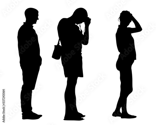 Group of men and women at a party. Isolated silhouettes of people on a white background