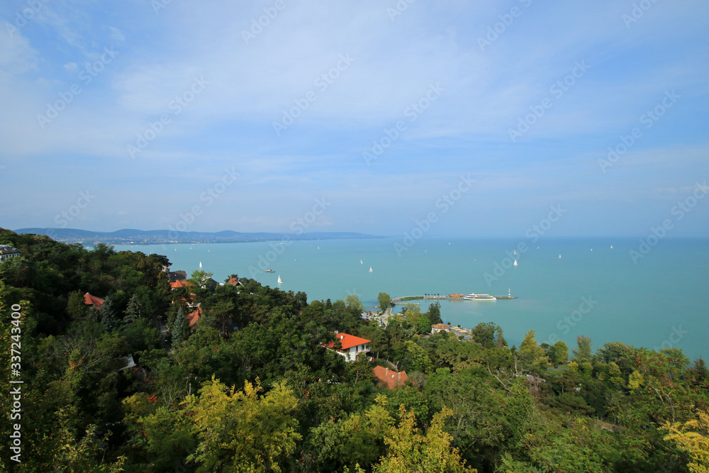 Landscape of lake Balaton in Hungary, view from Tihany village 