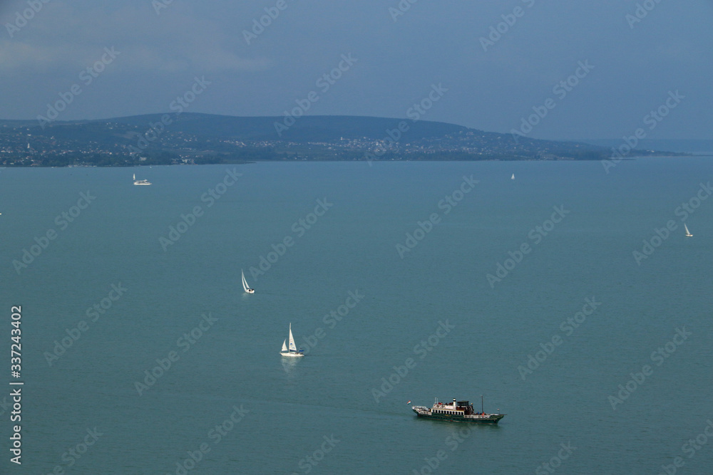 Obraz premium Landscape of lake Balaton in Hungary, view from Tihany village 