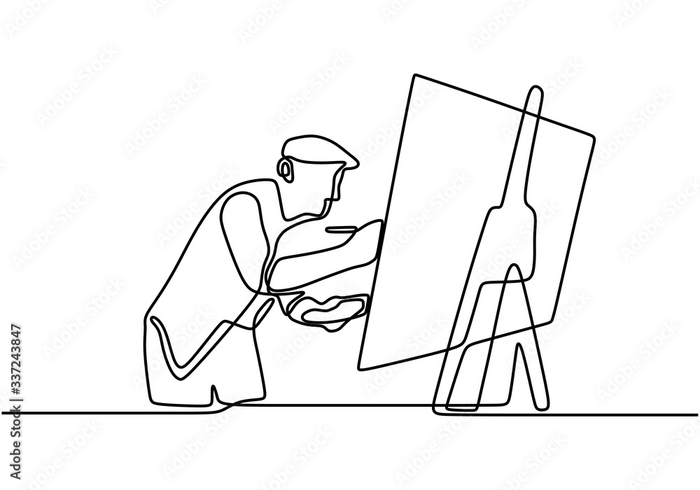 Man Is An Artist Holding A Brush And Drawing An Abstract Picture
