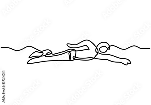 One continuous line drawing of professional swimmer man swimming. Minimalism vector illustration, simplicity style.