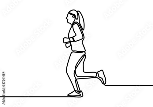 One single line drawing of young energetic people run relax or jogging at morning. Wearing sportswear runs along the road. Healthy sport training concept. Vector illustration