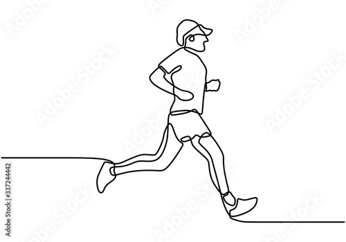 One single line drawing of young energetic people run relax or jogging at morning. Wearing sportswear runs along the road. Healthy sport training concept. Vector illustration