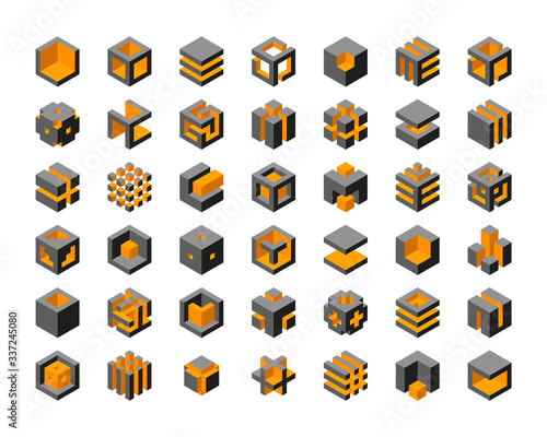 Cube logo vector design.  Cubes 3d set template graphic elements. photo