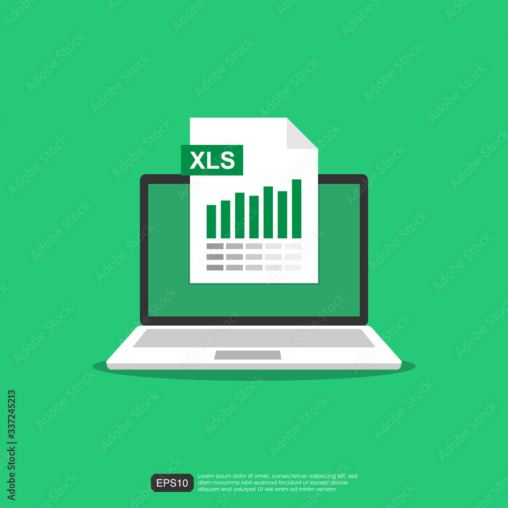 Spreadsheet files on Laptop screen. Financial accounting report concept. office things for planning and accounting, analysis, audit, project management, marketing, research vector illustration Spreadsheet files on Laptop screen. Financial accounting report concept. office things for planning and accounting, analysis, audit, project management, marketing, research vector illustration
