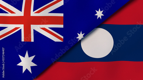 The flags of Australia and Laos. News, reportage, business background. 3d illustration photo