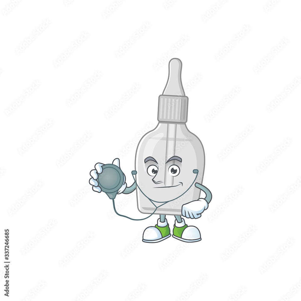 A dedicated Doctor bottle with pipette Cartoon character with stethoscope A dedicated Doctor bottle with pipette Cartoon character with stethoscope