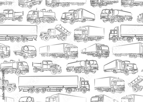 Seamless background with truck sketches.