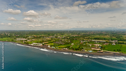 Aerial view of Beach of Sanur. Sanur relax beach Bali, Indonesia.