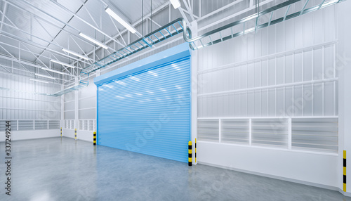 Roller door or roller shutter. Also called security door or security shutter. For protection residential  commercial and industrial building i.e. home  factory  warehouse  hangar  shop etc. 3d render.