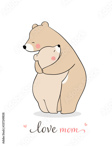 Draw mom bear and baby hug with love For mother'day.