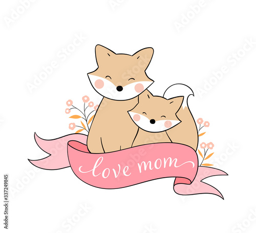 Draw mom fox and baby For mother'day.