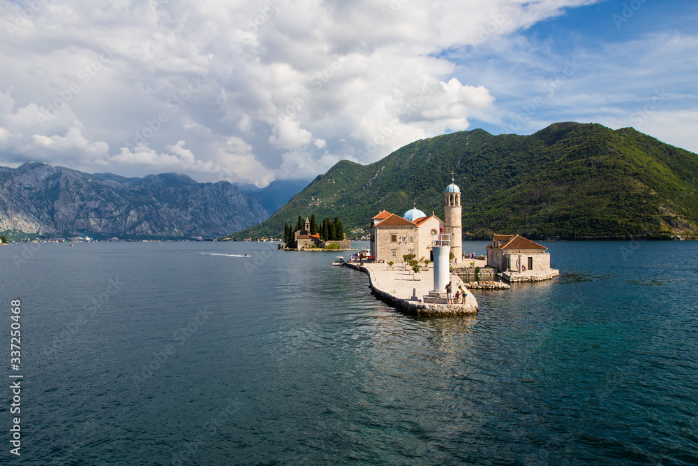 Beautiful views from the sea to the Adriatic coast of the Bay of Kotor.