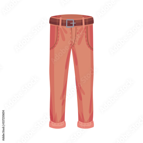 Trousers with Pockets and Belt as Male Clothing Item Vector Illustration