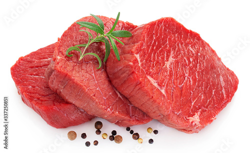 Raw beef meat on white background photo