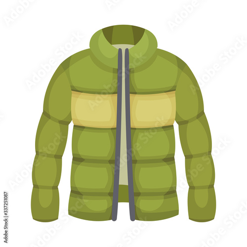 Green Puffer Jacket as Male Clothing Item Vector Illustration