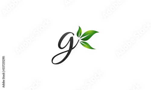 vector icon letter g with leaves or plants design logo