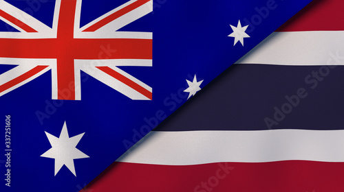 The flags of Australia and Thailand. News, reportage, business background. 3d illustration