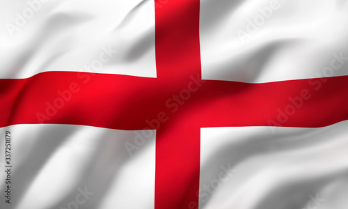 Flag of England blowing in the wind. Full page English flying flag. 3D illustration.