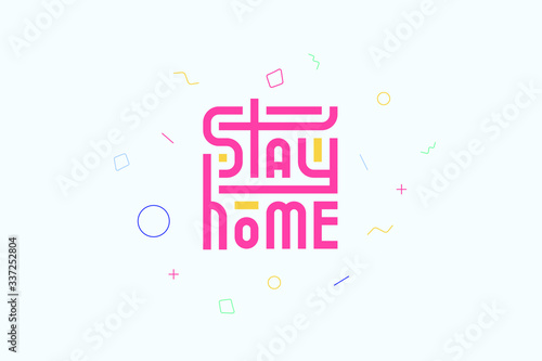 Stay home illustration and logo. The family is sitting at home. Quarantine or self-isolation. Healthcare concept. Fears of getting coronavirus. Global viral epidemic or pandemic.