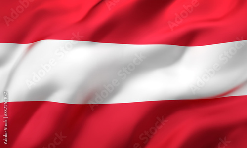 Flag of Austria blowing in the wind. Full page Austrian flying flag. 3D illustration.