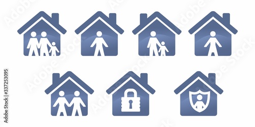 Stay safe stay home shelter in place family virus epidemic lockdown protection icons