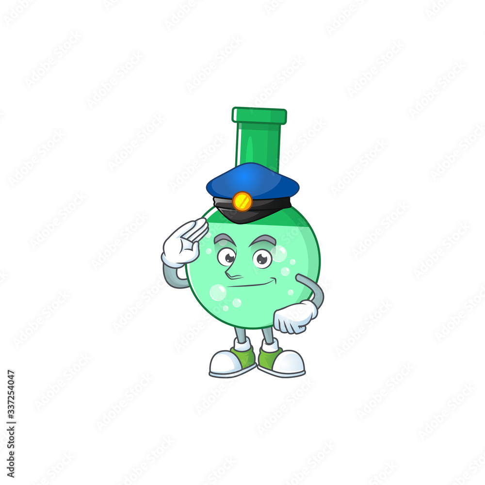 A dedicated Police officer of green chemical bottle mascot design style A dedicated Police officer of green chemical bottle mascot design style