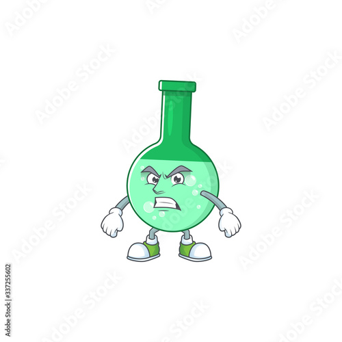 Mascot design style of green chemical bottle with angry face